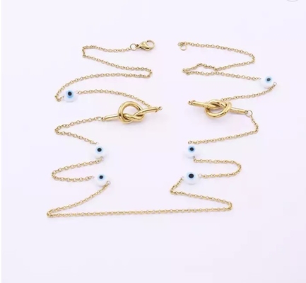 Długie modne naszyjniki ze stali nierdzewnej Niebieskie gałki oczne Ułożone złote naszyjniki