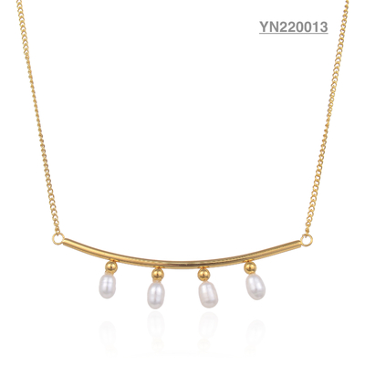 Luksusowa marka 4 białe perły zdobiony wisiorek naszyjnik naszyjnik ze stali nierdzewnej